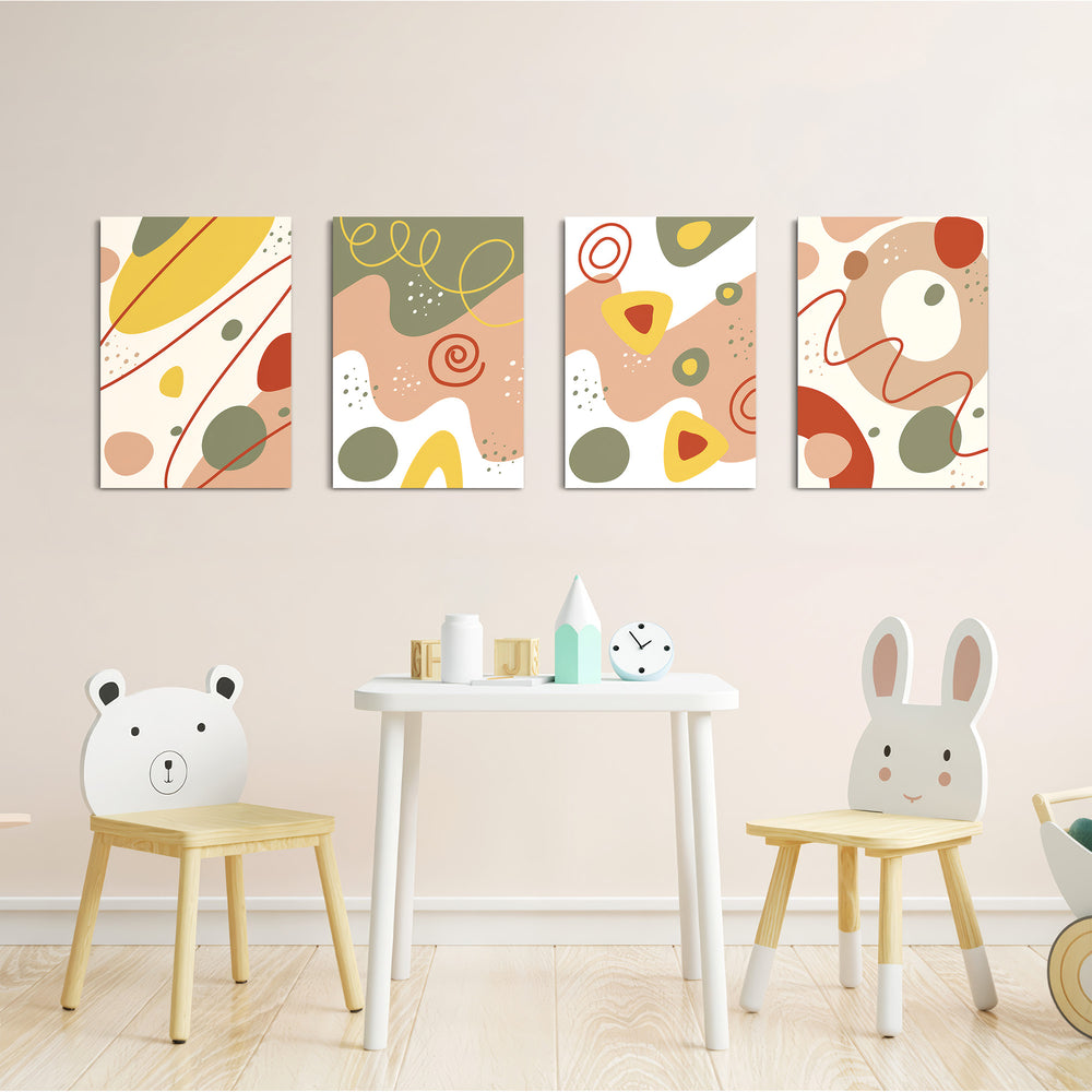 Earthy Abstract Organic Shapes 4 Pieces Kids Metal Wall Art.