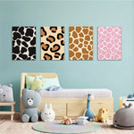 Animal Print Cow Leopard Giraffe 4 Pieces Kids Metal Wall Art.