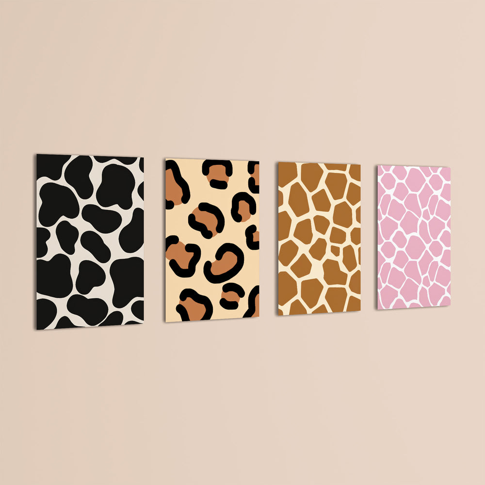 Animal Print Cow Leopard Giraffe 4 Pieces Kids Metal Wall Art.