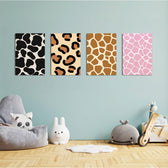 Animal Print Cow Leopard Giraffe 4 Pieces Kids Metal Wall Art.