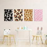 Animal Print Cow Leopard Giraffe 4 Pieces Kids Metal Wall Art.