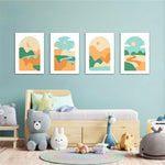 Boho Arch Rolling Hills Landscape 4 Pieces Kids Metal Wall Art.