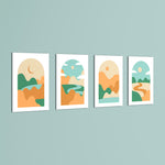 Boho Arch Rolling Hills Landscape 4 Pieces Kids Metal Wall Art.