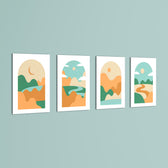 Boho Arch Rolling Hills Landscape 4 Pieces Kids Metal Wall Art.