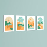 Boho Arch Rolling Hills Landscape 4 Pieces Kids Metal Wall Art.
