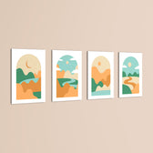 Boho Arch Rolling Hills Landscape 4 Pieces Kids Metal Wall Art.