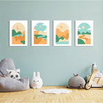 Boho Arch Rolling Hills Landscape 4 Pieces Kids Metal Wall Art.