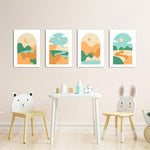 Boho Arch Rolling Hills Landscape 4 Pieces Kids Metal Wall Art.