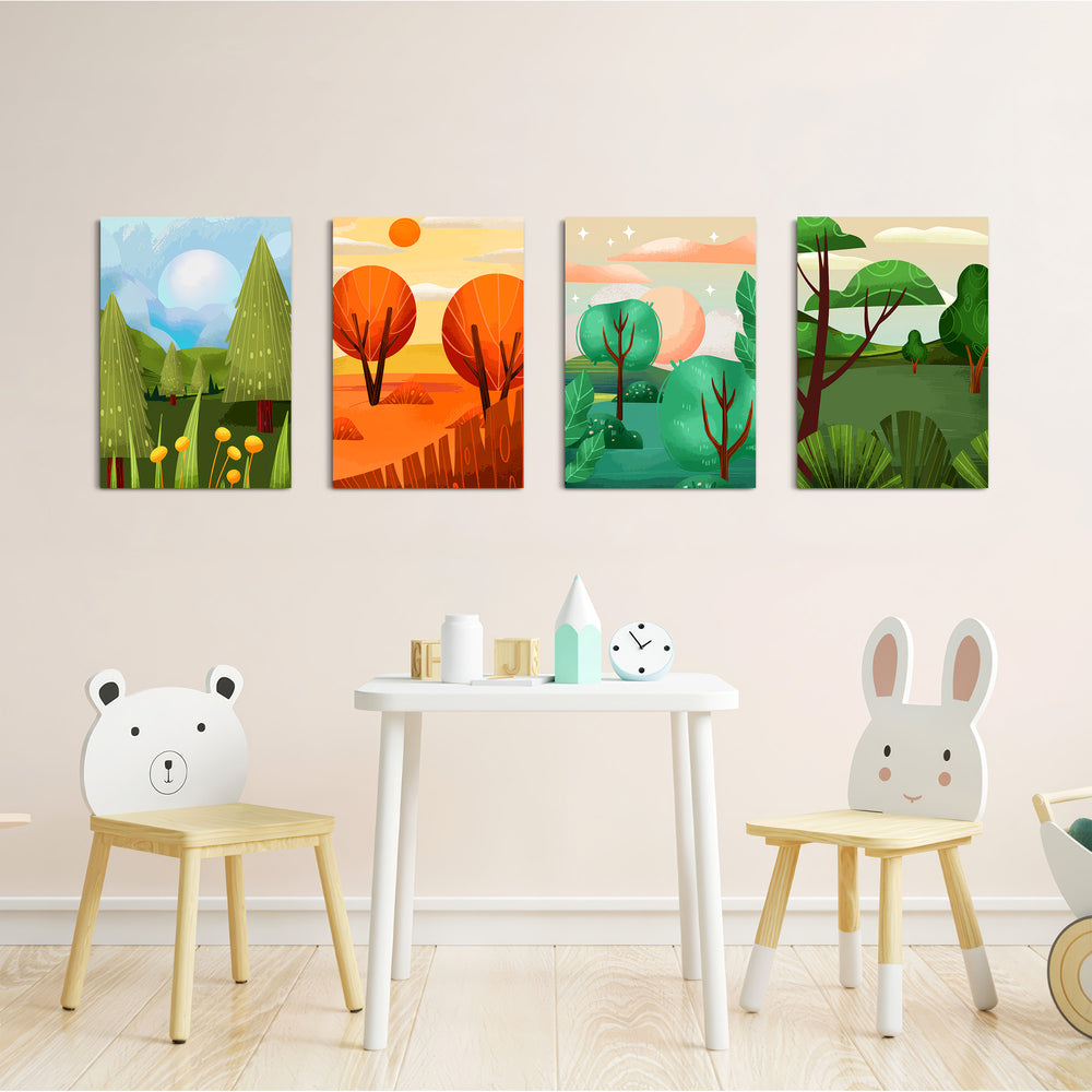 Four Seasons Forest 4 Pieces Kids Metal Wall Art.