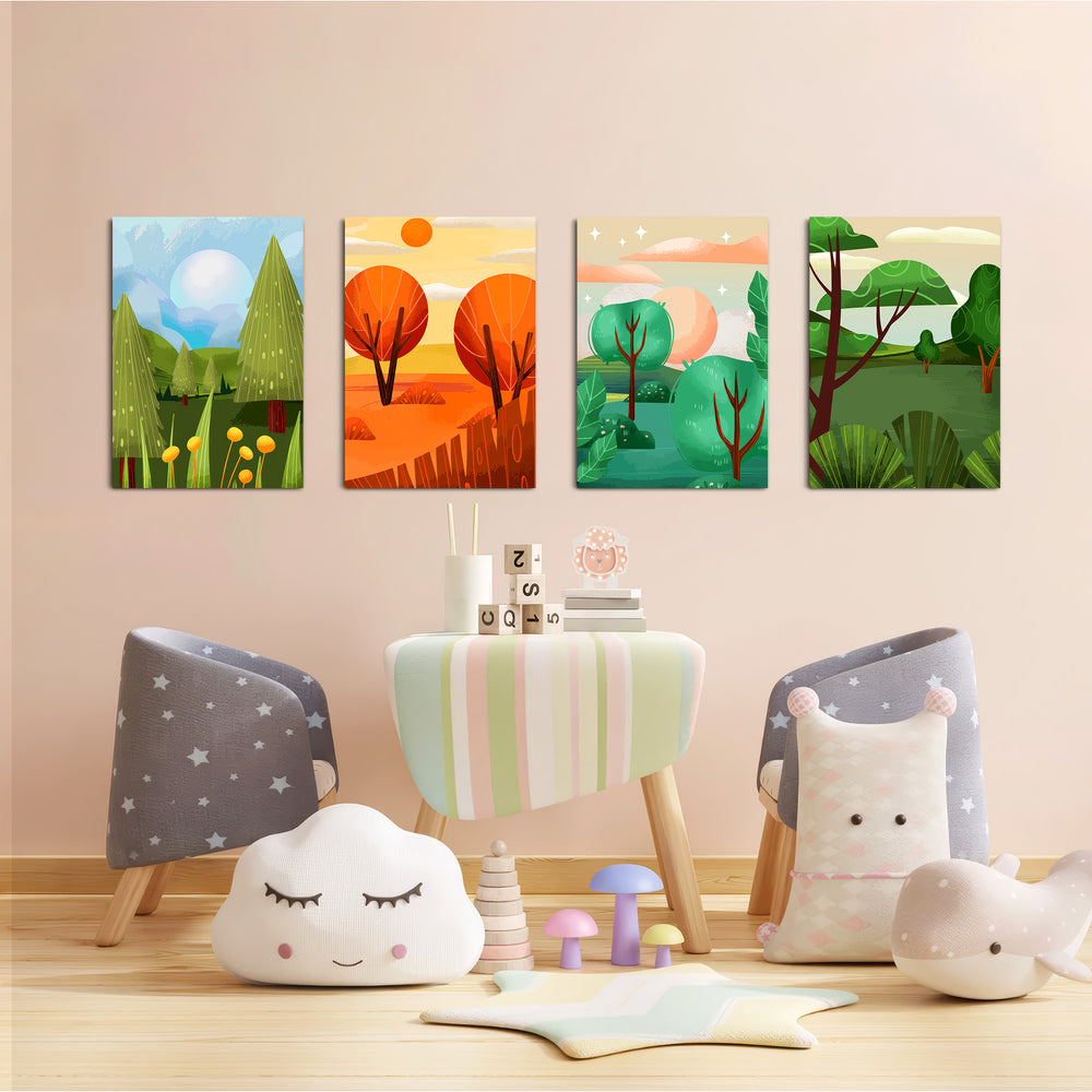 Four Seasons Forest 4 Pieces Kids Metal Wall Art.