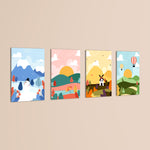 Four Seasons Storybook Landscape 4 Pieces Kids Metal Wall Art.