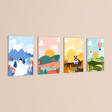 Four Seasons Storybook Landscape 4 Pieces Kids Metal Wall Art.
