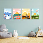 Four Seasons Storybook Landscape 4 Pieces Kids Metal Wall Art.
