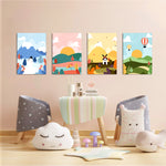 Four Seasons Storybook Landscape 4 Pieces Kids Metal Wall Art.