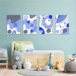Blue Abstract Organic Shapes 4 Pieces Kids Metal Wall Art.