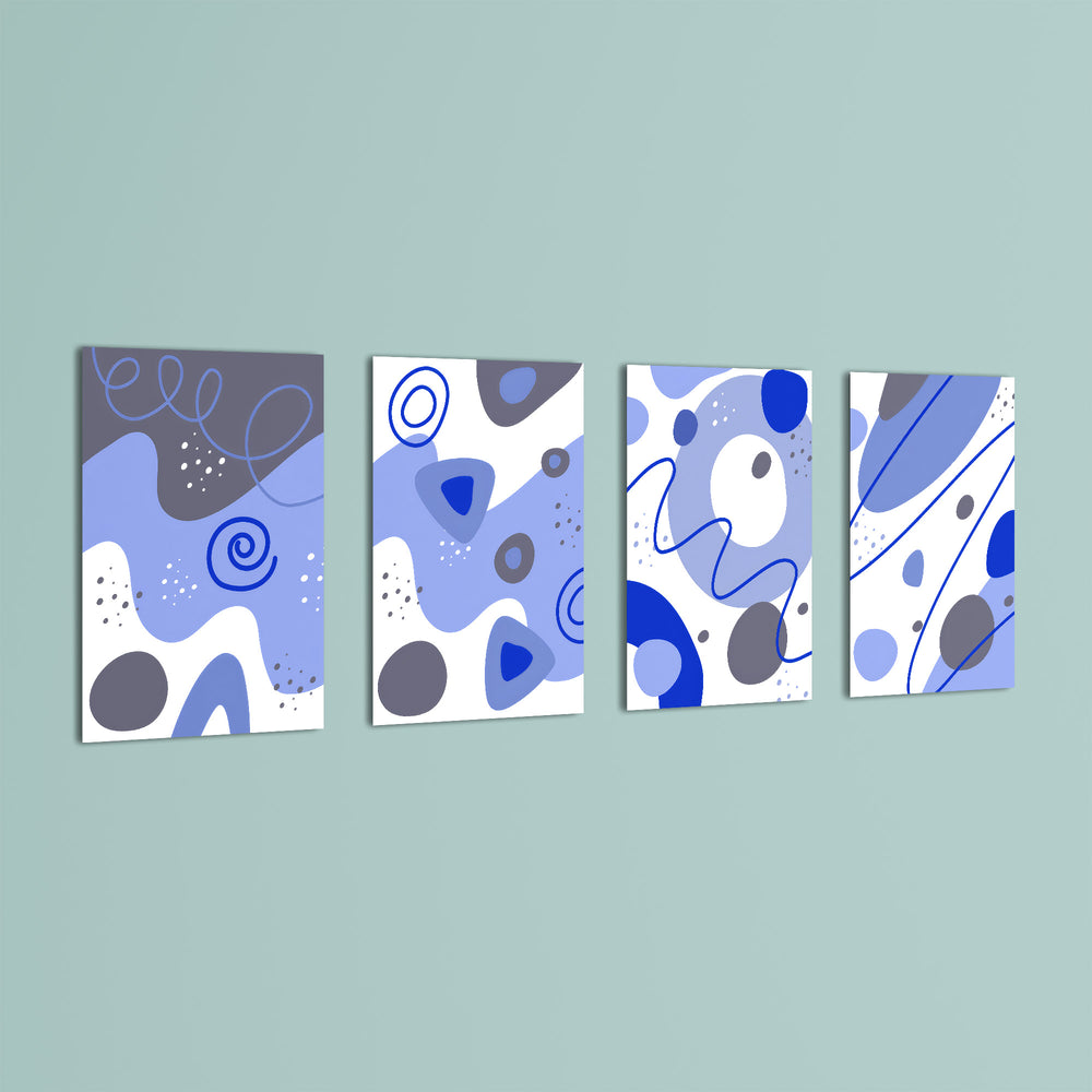 Blue Abstract Organic Shapes 4 Pieces Kids Metal Wall Art.