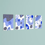 Blue Abstract Organic Shapes 4 Pieces Kids Metal Wall Art.