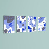 Blue Abstract Organic Shapes 4 Pieces Kids Metal Wall Art.