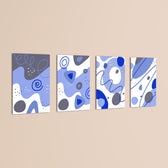 Blue Abstract Organic Shapes 4 Pieces Kids Metal Wall Art.