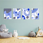 Blue Abstract Organic Shapes 4 Pieces Kids Metal Wall Art.