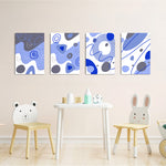 Blue Abstract Organic Shapes 4 Pieces Kids Metal Wall Art.