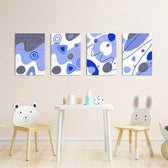 Blue Abstract Organic Shapes 4 Pieces Kids Metal Wall Art.
