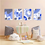 Blue Abstract Organic Shapes 4 Pieces Kids Metal Wall Art.