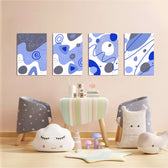 Blue Abstract Organic Shapes 4 Pieces Kids Metal Wall Art.