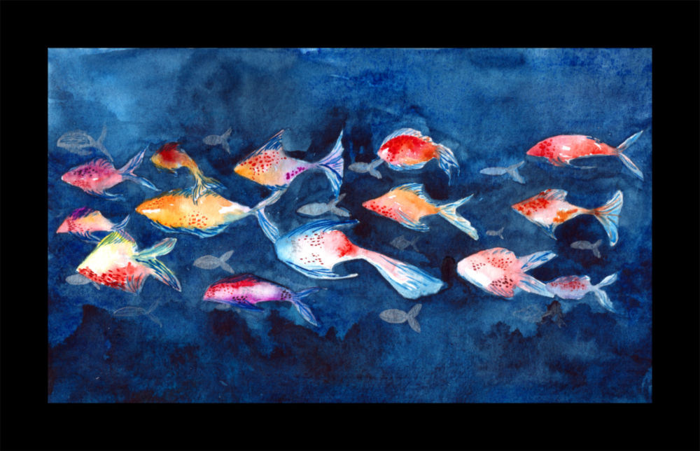 Colorful Fishes Glass Wall Art