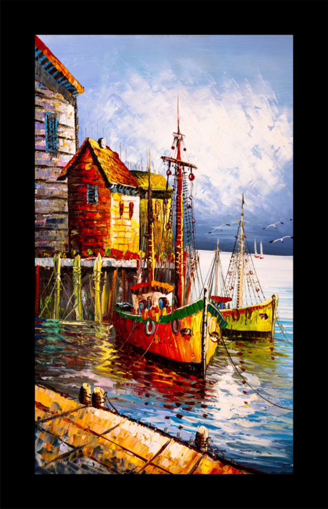 Fishing Town Glass Wall Art
