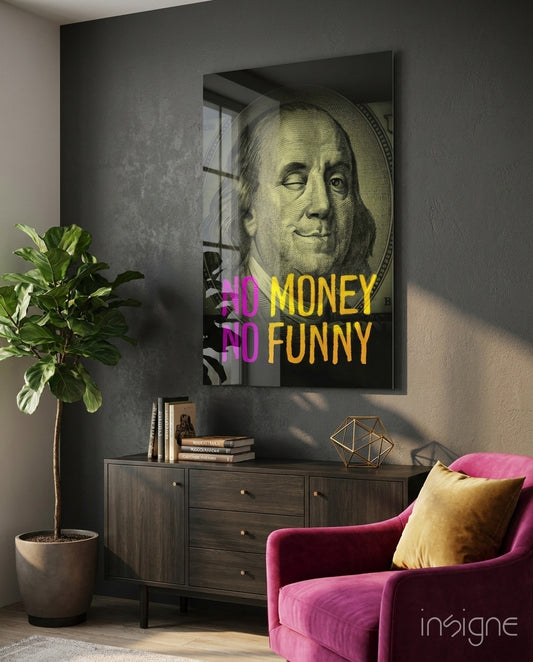Benjamin Franklin Money Humor Glass Wall Art - Lifestyle preview in a designer interior