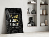 Push Your Limit artwork in a contemporary training room with warm light