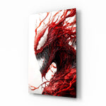 Sinister red symbiote glass wall art in a modern gaming room
