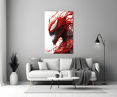 Sinister red figure glass print in a cinema-room accent wall