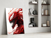 Symbiote portrait artwork against a moody dark-painted wall
