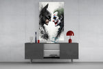 Batman vs. Joker glass wall art catching light to reveal its splatter texture