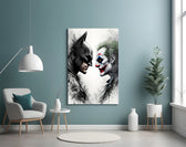 Batman vs. Joker artwork styled above a console in a cinema room
