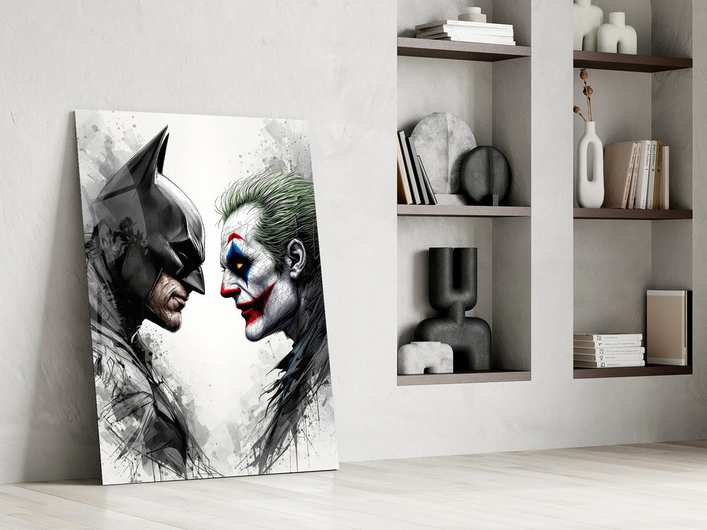 Inky face-off artwork in a contemporary entertainment lounge
