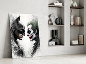 Inky face-off artwork in a contemporary entertainment lounge