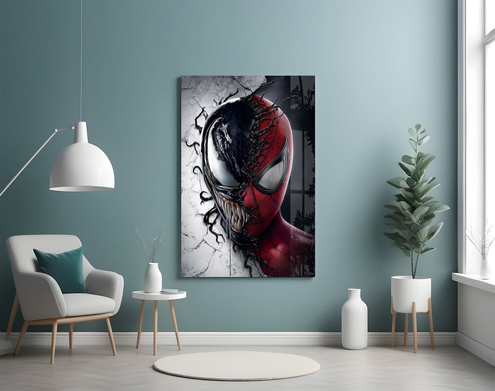 Symbiote-Spider-Man artwork styled in a cinema-room accent wall