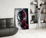 Split-face Marvel panel against a moody dark-painted wall