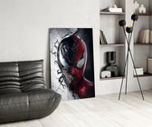 Split-face Marvel panel against a moody dark-painted wall