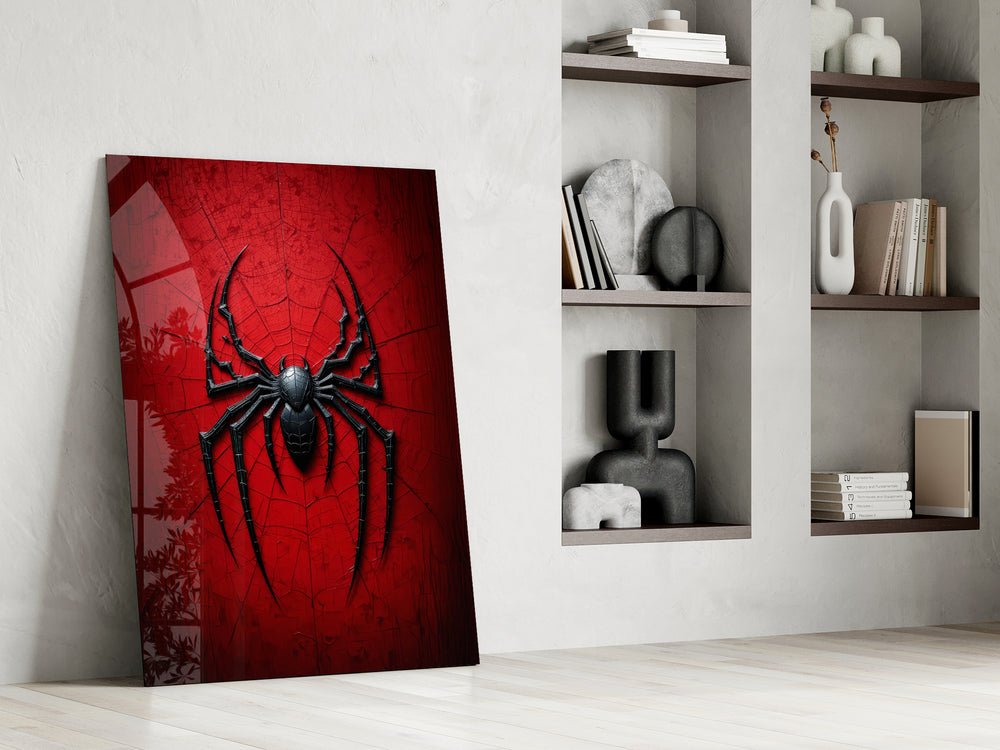 Spider Web artwork above a gaming setup with ambient light