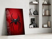 Spider Web artwork above a gaming setup with ambient light