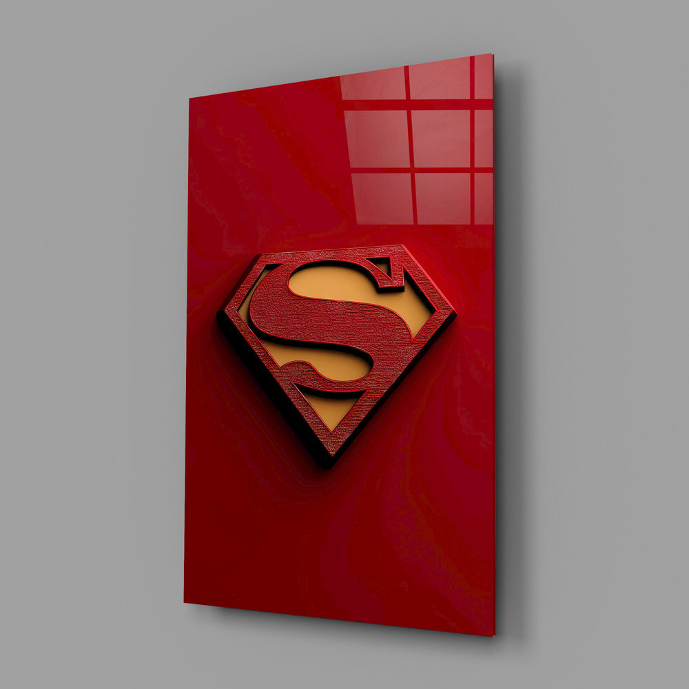 Sculptural hero-emblem panel anchoring a teen's bedroom wall