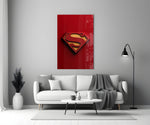 Hero emblem glass print bringing superhero gravitas to a man cave