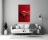 Hero emblem glass print bringing superhero gravitas to a man cave