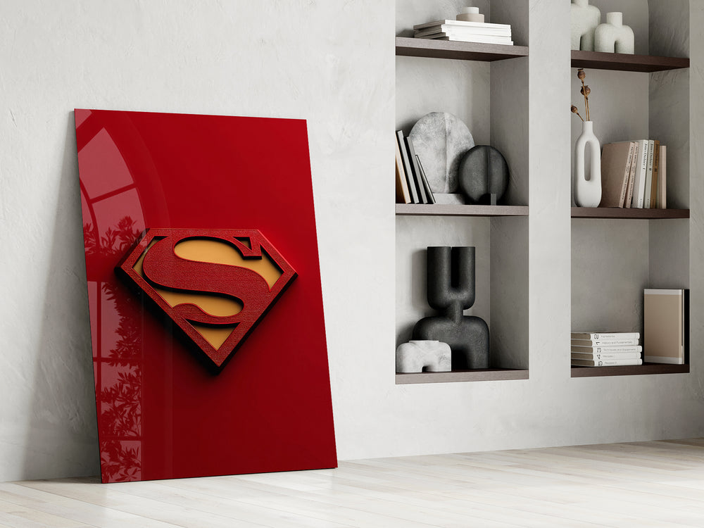 Superman shield artwork above a gaming setup with ambient light