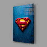 Sculptural hero-emblem panel anchoring a teen's bedroom wall