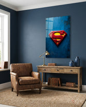 Superman Logo on Dark Glass Wall Art - Lifestyle preview in a designer interior